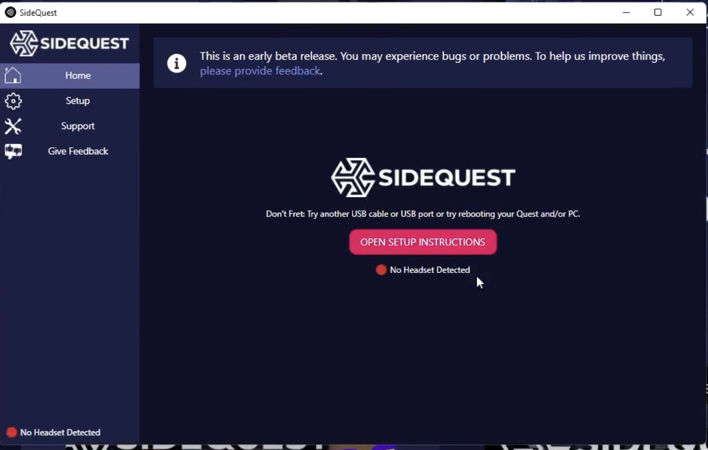 Schermata Home App SideQuest per PC